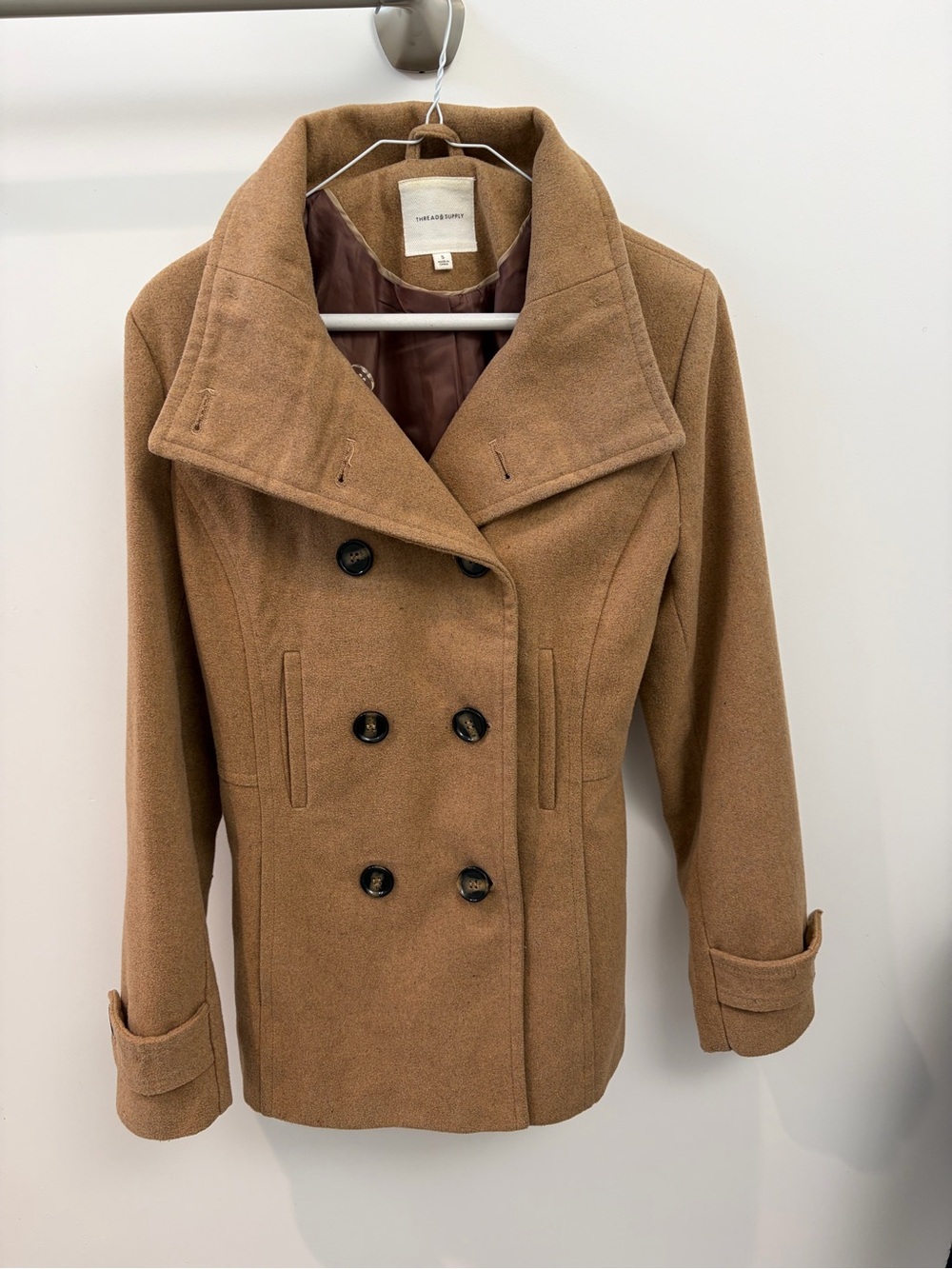 Thread & Supply Camel Double-Breasted Wool Peacoat